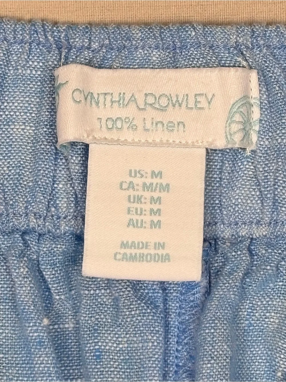Cynthia Rowley 100% Linen Drawstring Shorts Blue Size Medium Resort